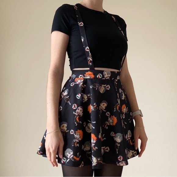Hot Topic Black Anime Haikyu!! Overalls Skater Mini Skirt Small - Picture 4 of 7